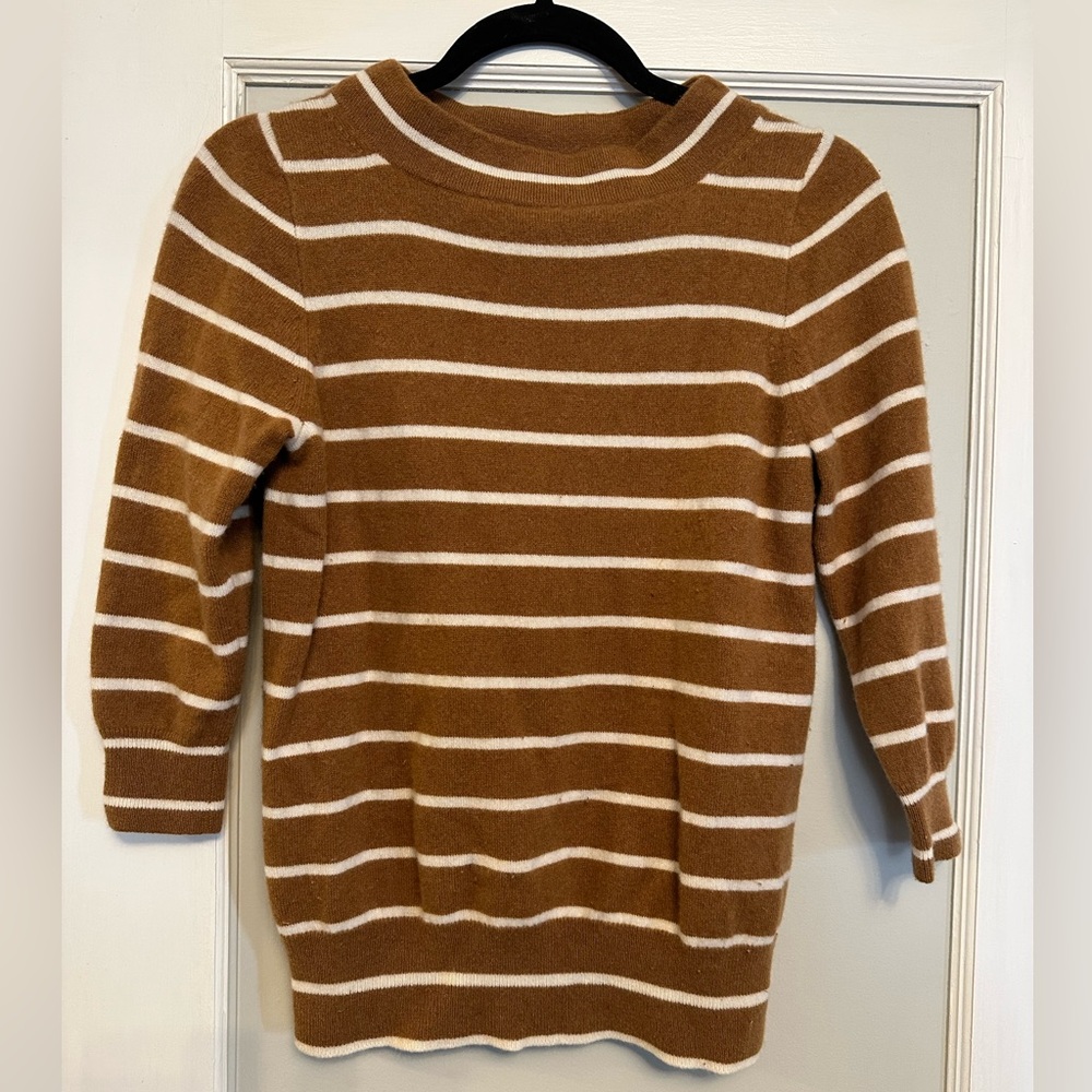 J. Crew 3 Quarter Length Striped Cashmere Sweater Size Medium